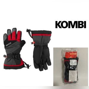 🆕KOMBI - XS - NWT - BLACK GREY RED - KIDS / YOUTH JUNIOR GLOVES